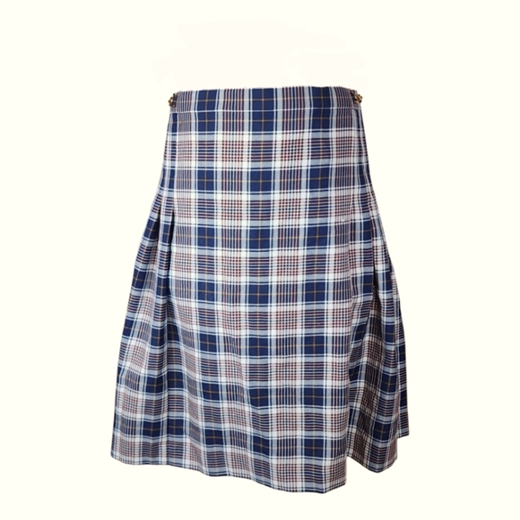 Tory Burch Plaid A-Line Skirt Size 14 Gold Chain Logo Preppy Academia Fall - Picture 3 of 11